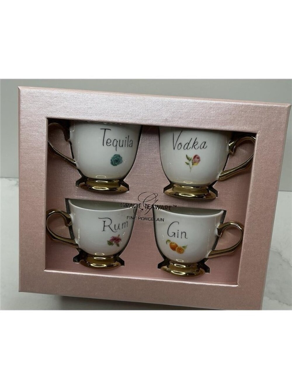 4 Grace Teaware Shot Glasses Tequila- Gin Rum- Vodka Fine Porcelain New